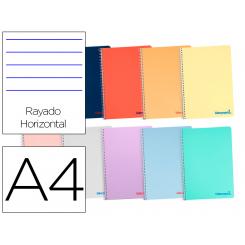 Cuaderno espiral LIDERPAPEL A4 wonder tapa plastico 80h 90gr rayado horizontal con margen colores surtidos