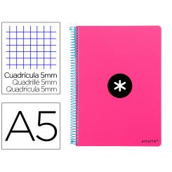 Cuaderno espiral ANTARTIK A5 tapa dura 80h 100 g cuadro 5mm con margen color rosa fluor