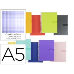 Cuaderno espiral LIDERPAPEL A5 crafty tapa forrada 80h 90 gr milimetrado 2mm colores surtidos