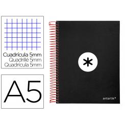Cuaderno espiral A5 micro ANTARTIK tapa forrada120h 90 gr cuadro 5mm 5 bandas6 taladros color negro