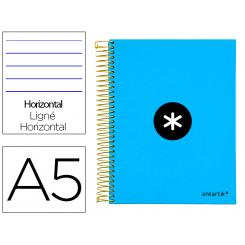 Cuaderno espiral A5 micro ANTARTIK tapa forrada 120h 100 gr horizontal 5 bandas 6 taladros color azul