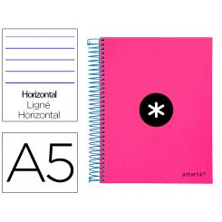 Cuaderno espiral A5 micro ANTARTIK tapa forrada 120h 100 gr horizontal 5 bandas 6 taladros color rosa