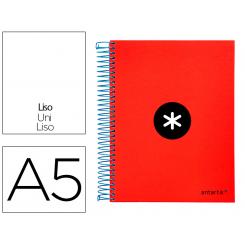 Cuaderno espiral A5 micro ANTARTIK tapa forrada 120h 90g liso con bandas 6 taladros color rojo