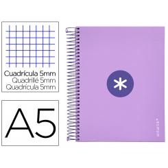 Cuaderno espiral A5 micro ANTARTIK tapa forrada120h 90 gr cuadro 5mm 5 banda 6 taladros color lavanda