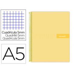 Cuaderno espiral LIDERPAPEL A5 micro crafty tapa forrada 120h 90 gr cuadro 5mm 5 bandas6 taladros color amarillo