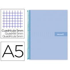 Cuaderno espiral LIDERPAPEL A5 micro crafty tapa forrada 120h 90 gr cuadro 5mm 5 bandas6 taladros color celeste
