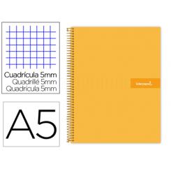 Cuaderno espiral LIDERPAPEL A5 micro crafty tapa forrada 120h 90 gr cuadro 5mm 5 bandas6 taladros color naranja