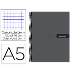 Cuaderno espiral LIDERPAPEL A5 micro crafty tapa forrada 120h 90 gr cuadro 5mm 5 bandas6 taladros color negro