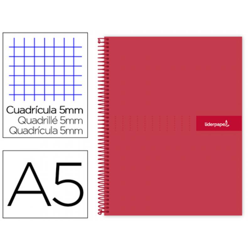 cuaderno-espiral-liderpapel-a5-micro-crafty-tapa-forrada-120h-90-gr-cuadro-5mm-5-bandas6-taladros-color-rojo
