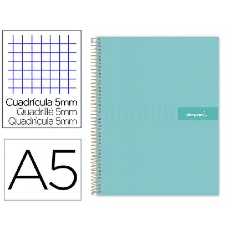 cuaderno-espiral-liderpapel-a5-micro-crafty-tapa-forrada-120h-90-gr-cuadro-5mm-5-bandas6-taladros-color-turquesa