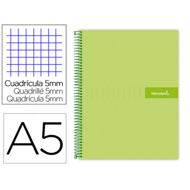 cuaderno-espiral-liderpapel-a5-micro-crafty-tapa-forrada-120h-90-gr-cuadro-5mm-5-bandas6-taladros-color-verde