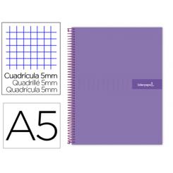 Cuaderno espiral LIDERPAPEL A5 micro crafty tapa forrada 120h 90 gr cuadro 5mm 5 bandas6 taladros color violeta