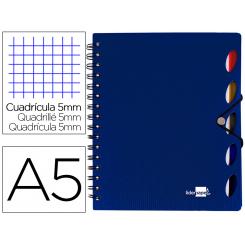 Cuaderno espiral LIDERPAPEL A5 micro executive tapa plastico 100h 80 gr cuadro 5mm 5 se paradores con gomilla azul