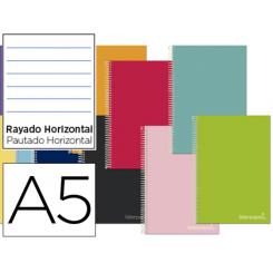 Cuaderno espiral LIDERPAPEL A5 micro jolly tapa forrada 140h 75 gr horizontal 5 bandas6 taladros colores surtidos