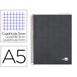Cuaderno espiral LIDERPAPEL A5 micro papercoat tapa forrada 140h 75 gr cuadro5mm 5 bandas 6 taladros negro