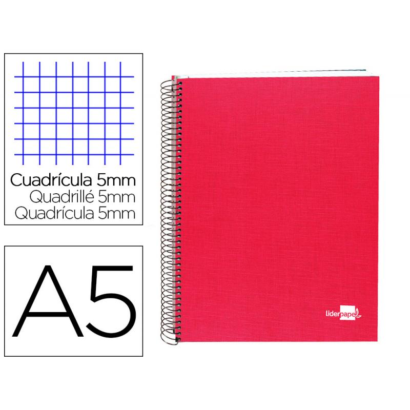 cuaderno-espiral-liderpapel-a5-micro-papercoat-tapa-forrada-140h-75-gr-cuadro5mm-5-bandas-6-taladros-rojo