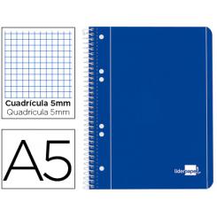 Cuaderno espiral LIDERPAPEL A5 micro serie azul tapa blanda 80h 75 gr cuadro5mm 6 taladros azul