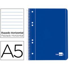 Cuaderno espiral LIDERPAPEL A5 micro serie azul tapa blanda 80h 75 gr horizontal 6 taladros azul