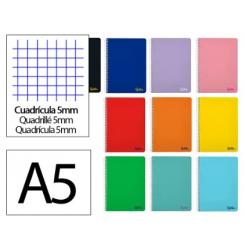 Cuaderno Espiral LIDERPAPEL A5 Micro SMART tapa blanda 80H 75gr cuadriculada 5mm doble margen 6 taladros colores