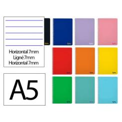 Cuaderno Espiral LIDERPAPEL A5 Micro SMART tapa blanda 80H 75gr Horizontal 7mm doble margen 6 taladros colores