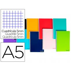 Cuaderno espiral LIDERPAPEL A5 micro smart tapa blanda 80h60gr cuadro 5mm 6 taladros colores surtidos