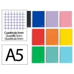 Cuaderno Espiral LIDERPAPEL A5 Micro Witty tapa dura 120H 90gr cuadriculada 5mm 5 Bandas 6 taladros colores Surtidos