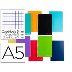 Cuaderno espiral LIDERPAPEL A5 micro witty tapa dura 140h 75gr cuadro 5mm 5 bandas 6 taladros colores surtidos