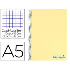 Cuaderno espiral LIDERPAPEL A5 micro wonder tapa plastico 120h 90g cuadro 5mm 5 bandas 6 taladros color amarillo