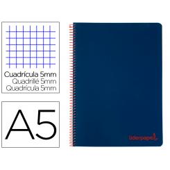 Cuaderno espiral LIDERPAPEL A5 micro wonder tapa plastico 120h 90g cuadro 5mm 5 bandas 6 taladros color azul marino