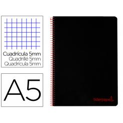 Cuaderno espiral LIDERPAPEL A5 micro wonder tapa plastico 120h 90g cuadro 5mm 5 bandas 6 taladros color negro