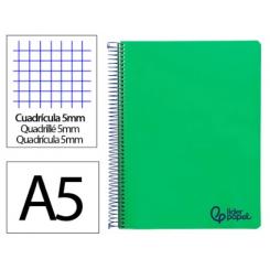 Cuaderno Espiral LIDERPAPEL A5 Micro Wonder tapa plástico 120H 90gr cuadriculada 5mm 5 Bandas 6 taladros color Verde Oscuro