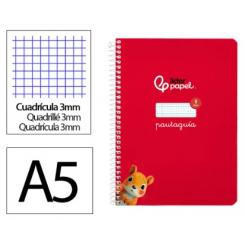 Cuaderno Espiral LIDERPAPEL A5 Pautaguia tapa blanda 40H 75 gr cuadriculada pautado 3mm color Rojo