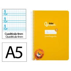 Cuaderno Espiral LIDERPAPEL A5 Pautaguia tapa blanda 40H 75 gr cuadriculada pautado 4mm color Amarillo