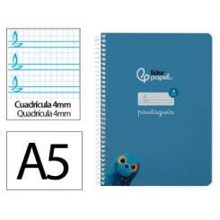 Cuaderno Espiral LIDERPAPEL A5 Pautaguia tapa blanda 40H 75 gr cuadriculada pautado 4mm color Azul