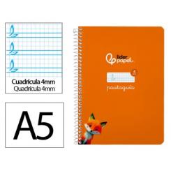 Cuaderno Espiral LIDERPAPEL A5 Pautaguia tapa blanda 40H 75 gr cuadriculada pautado 4mm color Naranja