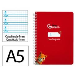 Cuaderno Espiral LIDERPAPEL A5 Pautaguia tapa blanda 40H 75 gr cuadriculada pautado 4mm color Rojo