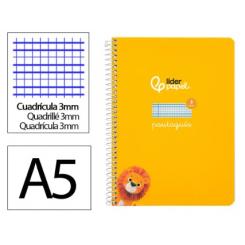 Cuaderno Espiral LIDERPAPEL A5 Pautaguia tapa dura 80H 90 gr cuadriculada pautado 3mm color Amarillo