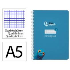 Cuaderno Espiral LIDERPAPEL A5 Pautaguia tapa dura 80H 90 gr cuadriculada pautado 3mm color Azul