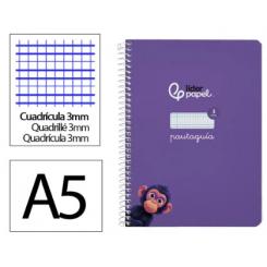 Cuaderno Espiral LIDERPAPEL A5 Pautaguia tapa dura 80H 90 gr cuadriculada pautado 3mm color Lila