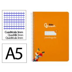 Cuaderno Espiral LIDERPAPEL A5 Pautaguia tapa dura 80H 90 gr cuadriculada pautado 3mm color Naranja