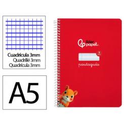 Cuaderno Espiral LIDERPAPEL A5 Pautaguia tapa dura 80H 90 gr cuadriculada pautado 3mm color Rojo