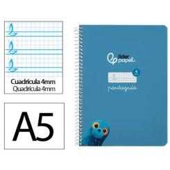 Cuaderno Espiral LIDERPAPEL A5 Pautaguia tapa dura 80H 90 gr cuadriculada pautado 4mm color Azul