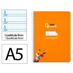 Cuaderno Espiral LIDERPAPEL A5 Pautaguia tapa dura 80H 90 gr cuadriculada pautado 4mm color Naranja