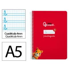 Cuaderno Espiral LIDERPAPEL A5 Pautaguia tapa dura 80H 90 gr cuadriculada pautado 4mm color Rojo