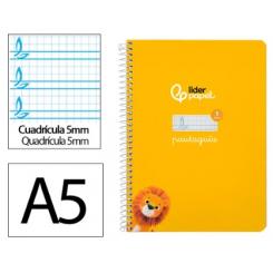 Cuaderno Espiral LIDERPAPEL A5 Pautaguia tapa dura 80H 90 gr cuadriculada pautado 5mm color Amarillo