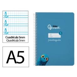 Cuaderno Espiral LIDERPAPEL A5 Pautaguia tapa dura 80H 90 gr cuadriculada pautado 5mm color Azul
