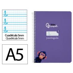 Cuaderno Espiral LIDERPAPEL A5 Pautaguia tapa dura 80H 90 gr cuadriculada pautado 5mm color Lila