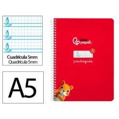 Cuaderno Espiral LIDERPAPEL A5 Pautaguia tapa dura 80H 90 gr cuadriculada pautado 5mm color Rojo