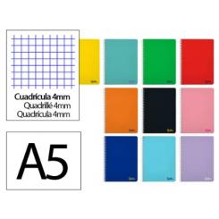 Cuaderno Espiral LIDERPAPEL A5 SMART tapa blanda 40H 75gr cuadriculada 4mm c/margen colores Surtidos