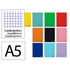 Cuaderno Espiral LIDERPAPEL A5 SMART tapa blanda 80H 75gr cuadriculada 6mm c/margen colores Surtidos